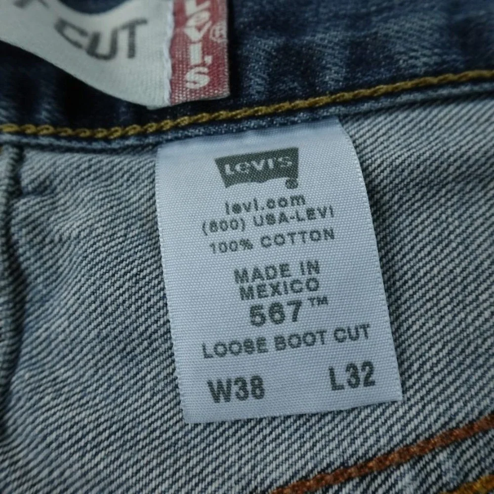 VTG Levis Jeans Mens 38X32 Dark Blue Denim Pants 567 Loose Boot Cut Western‎ Y2K